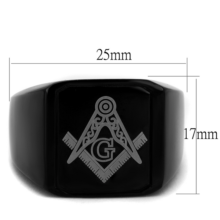 Mens Stainless Steel Black Ion Plated and Enamel Masonic Freemason Ring Size 8-13 Image 2