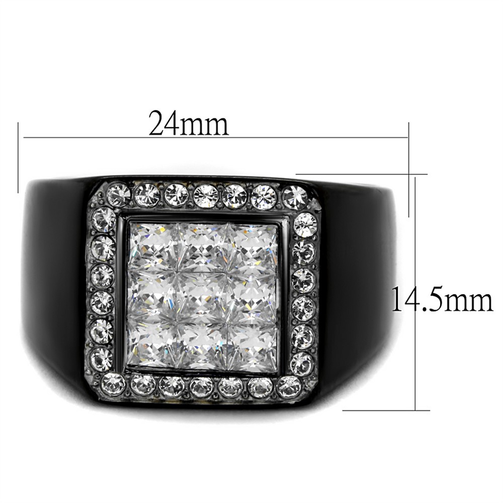 Mens Princess Cut Simulated Diamond Stainless Steel Black Plated Ring Size 8-13 Image 2