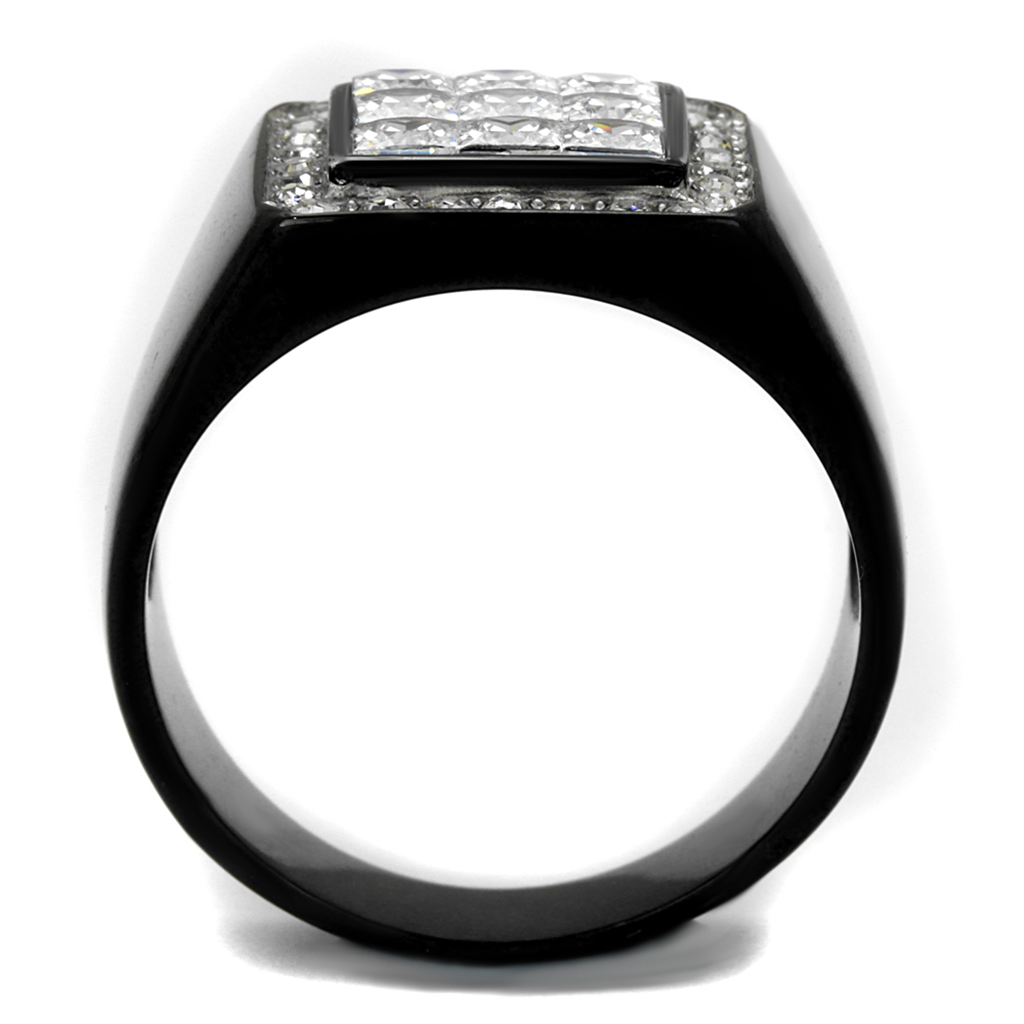 Mens Princess Cut Simulated Diamond Stainless Steel Black Plated Ring Size 8-13 Image 3