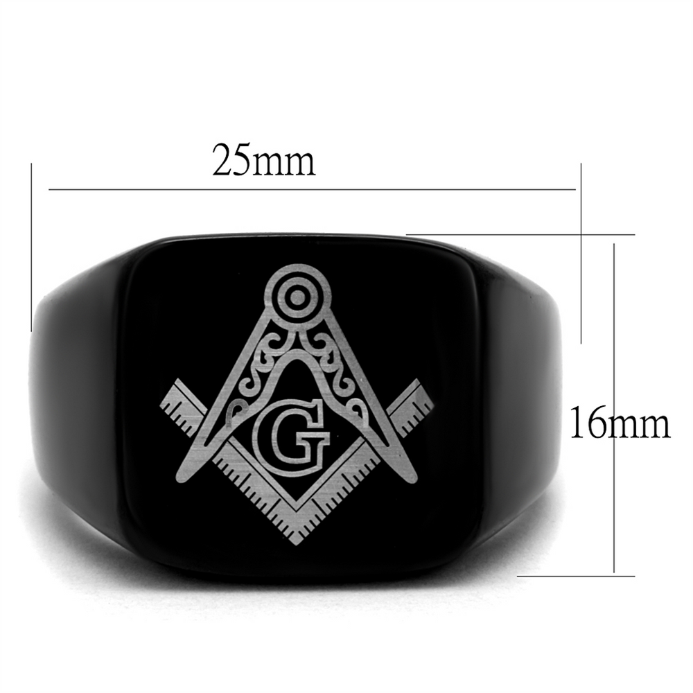 Men's Stainless Steel Black Ion Plated Masonic Lodge Freemason Ring Band Sz 8-13 Image 2