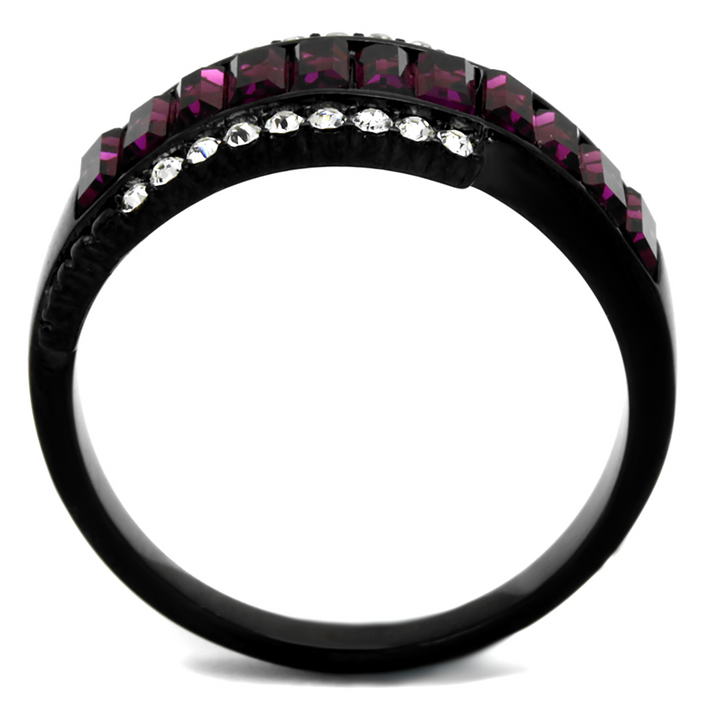 1.9 Ct Amethyst and Clear Crystal Black Stainless Steel Fashion Ring Women Sz 5-10 Image 3