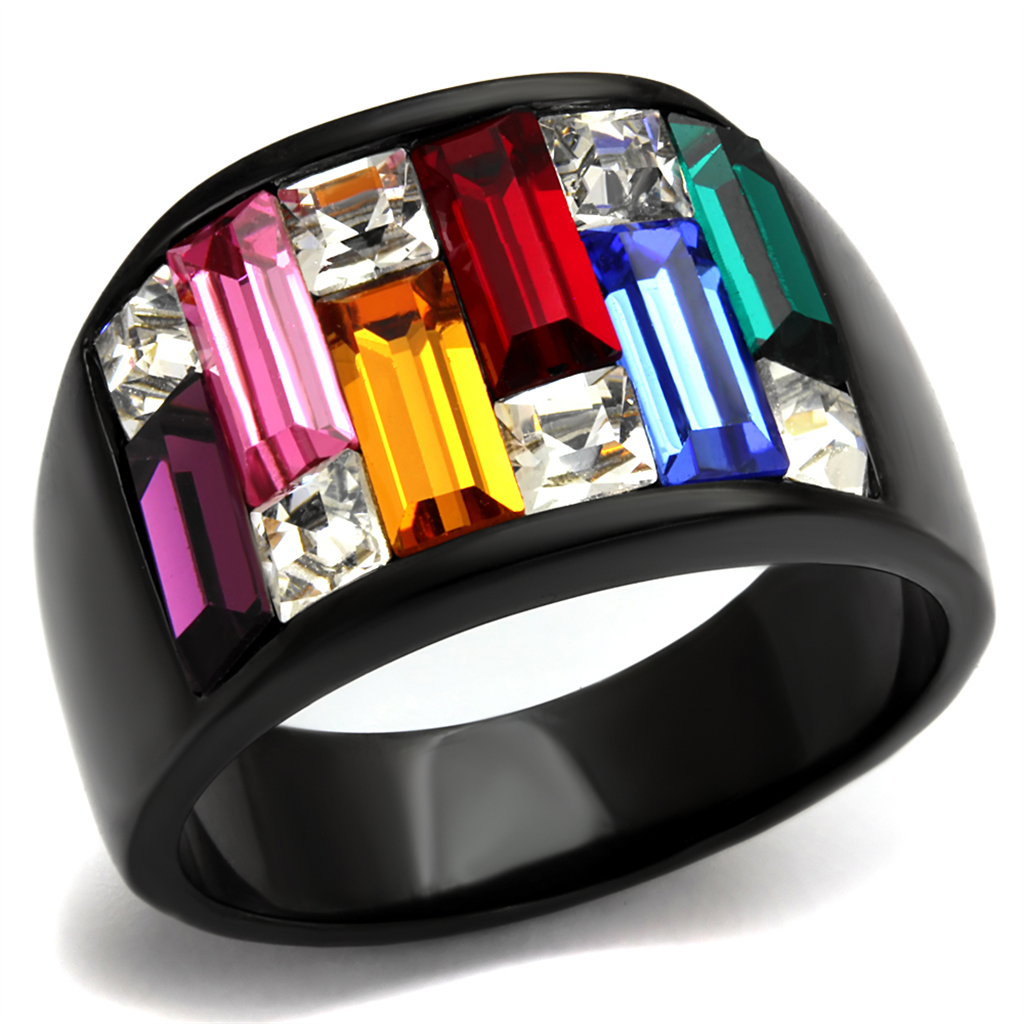 4.68 Ct Multi-Color Crystal Black Stainless Steel Cocktail Ring Womens Sz 5-10 Image 1