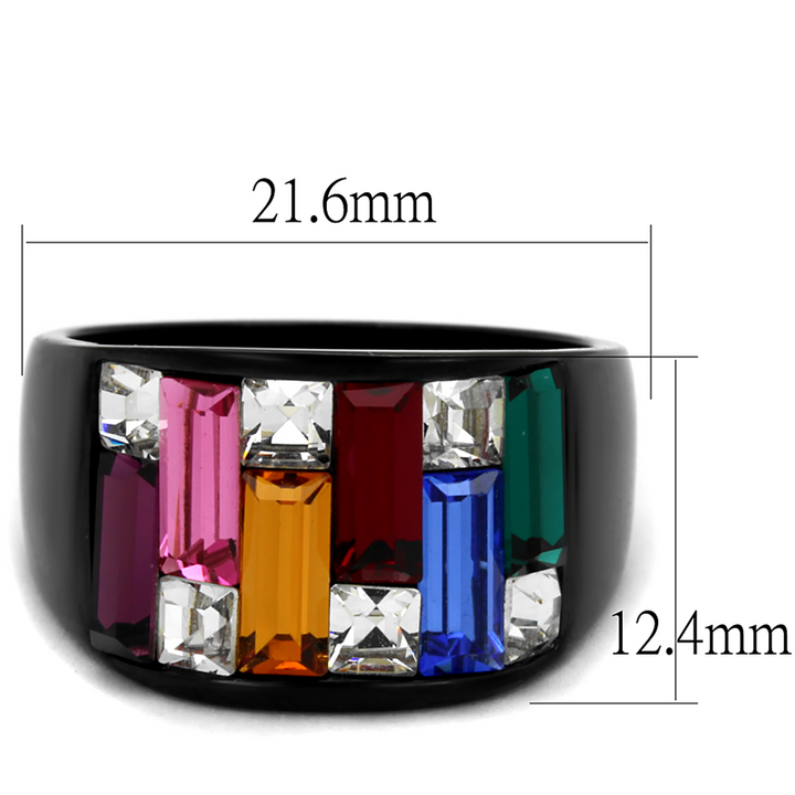 4.68 Ct Multi-Color Crystal Black Stainless Steel Cocktail Ring Womens Sz 5-10 Image 2
