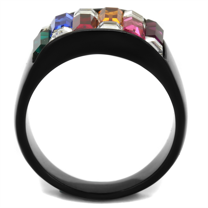4.68 Ct Multi-Color Crystal Black Stainless Steel Cocktail Ring Womens Sz 5-10 Image 3