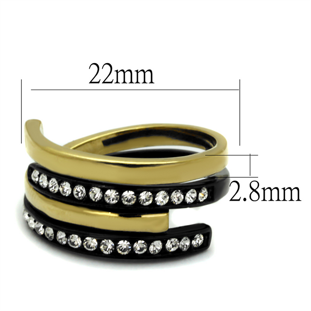 Womens 2 Piece Black and Gold Plated Stainless Steel Crystal Cuff Fashion Ring Size 5-10 Image 2