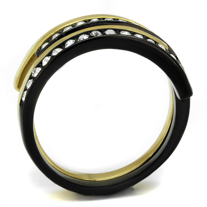 Womens 2 Piece Black and Gold Plated Stainless Steel Crystal Cuff Fashion Ring Size 5-10 Image 3