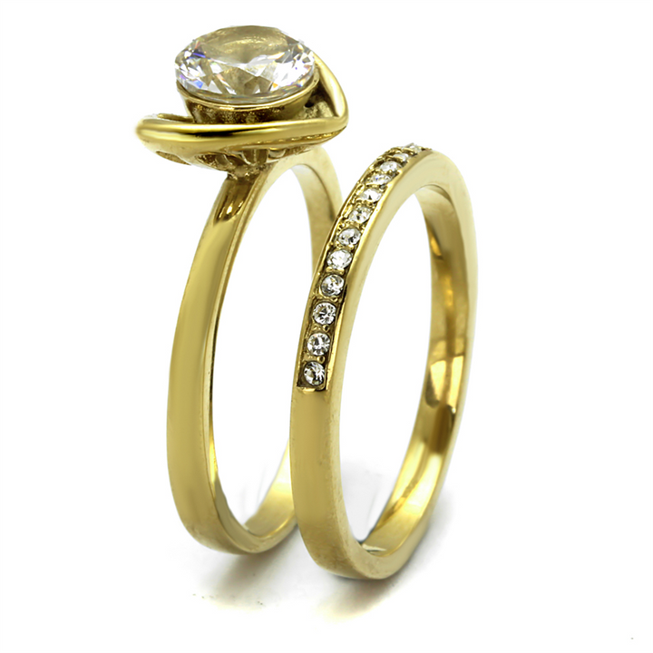 1.36Ct Round Cut Cz Gold Plated Stainless Steel Wedding Ring Set Womens Sz 5-10 Image 4