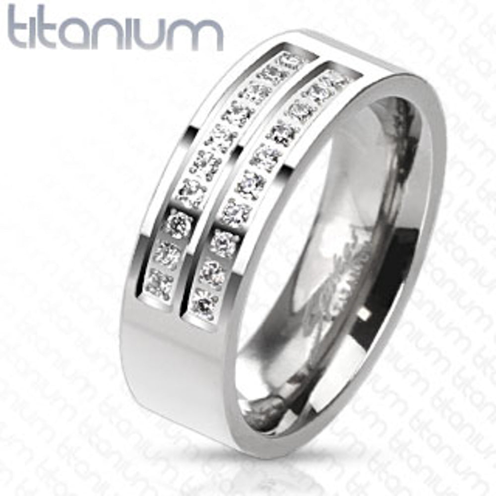 Mens Solid Titanium Simulated Diamond Micro Paved Wedding Band Ring Size 8-13 Image 1
