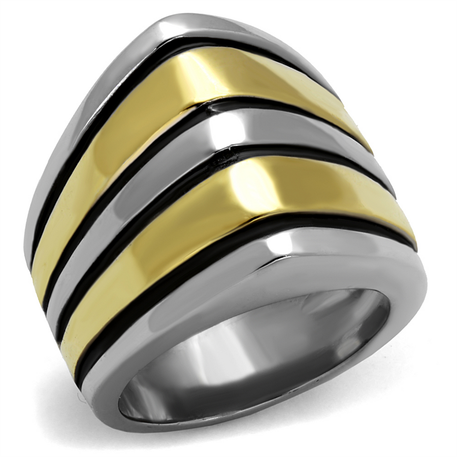 Two Toned Stainless Steel Gold and Silver With Black Epoxy Fashion Ring Size 5-10 Image 1