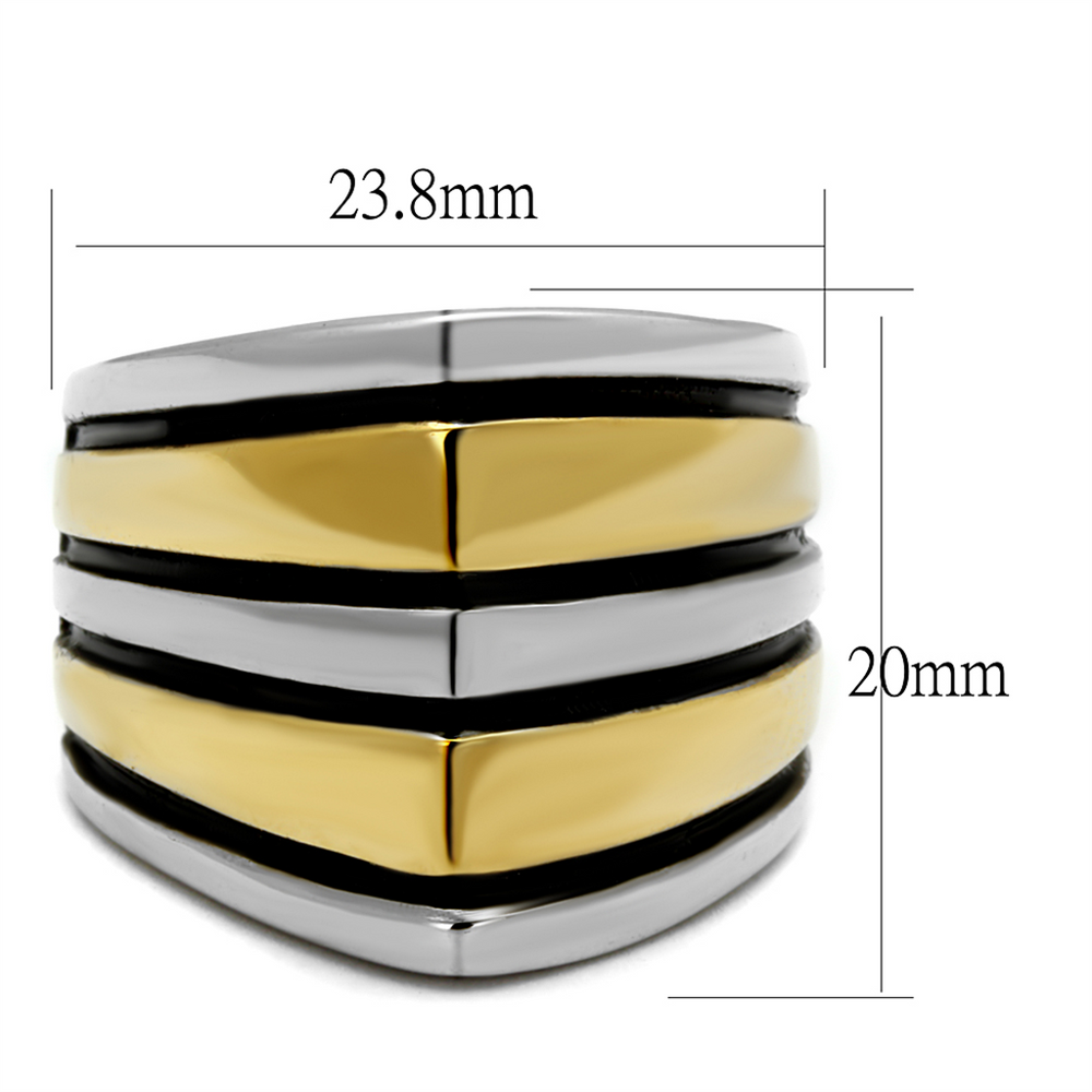 Two Toned Stainless Steel Gold and Silver With Black Epoxy Fashion Ring Size 5-10 Image 2