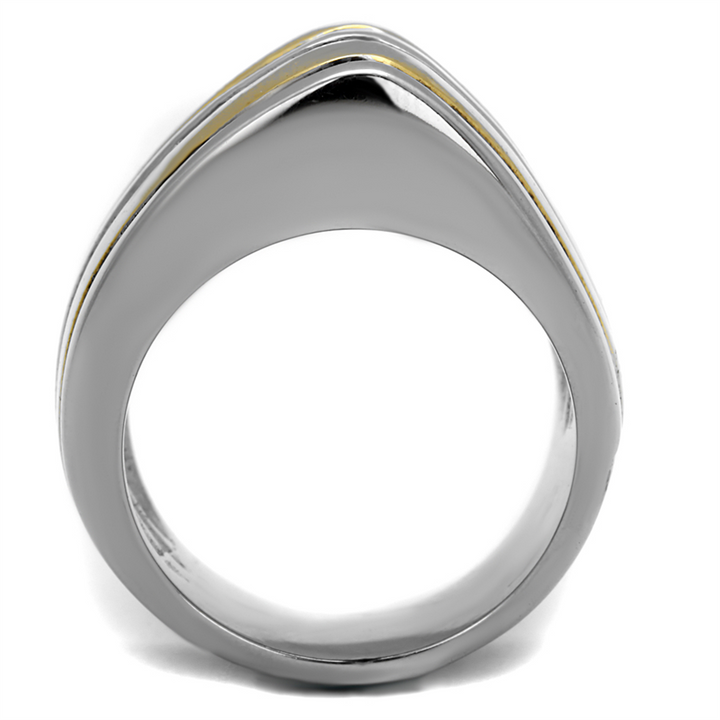 Two Toned Stainless Steel Gold and Silver With Black Epoxy Fashion Ring Size 5-10 Image 3