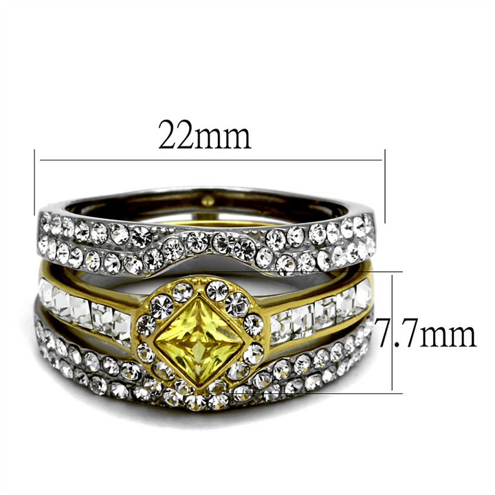 Womens Mulit-Stone Cz Two-Toned Stainless Steel Wedding Ring Band Set Size 5-10 Image 2