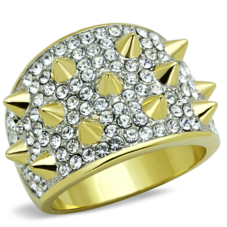 14K Gold Plated Stainless Steel Crystal and Spike Fashion Ring Womens Size 5-10 Image 1
