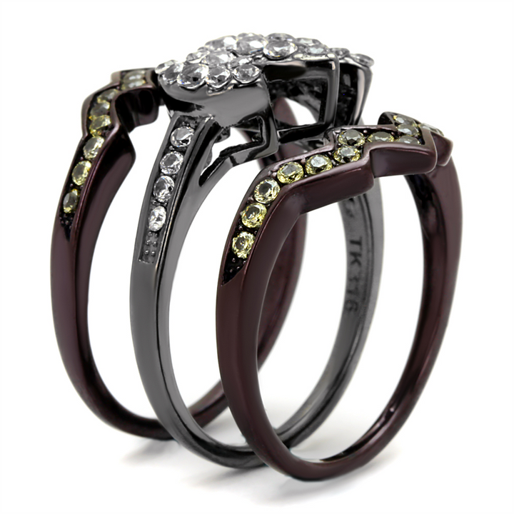 1.95 Ct Round Cut Cz Black and Brown Stainless Steel Wedding Ring Set Womens 5-10 Image 4