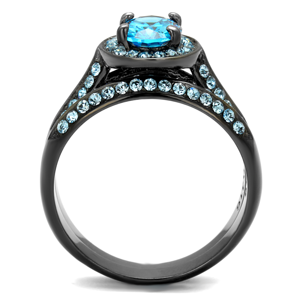 2.65 Ct Sea Blue Cz Halo Gray Stainless Steel Wedding Ring Set Womens Size 5-10 Image 3