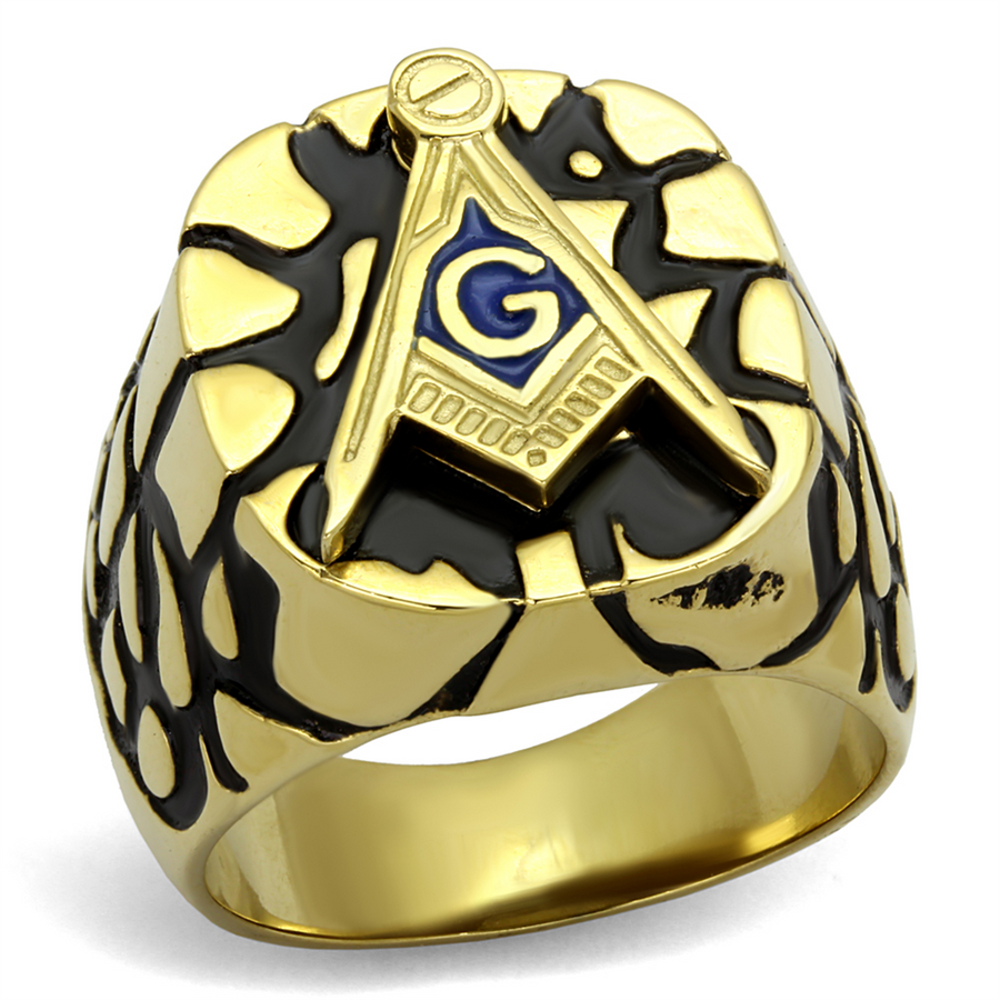 Stainless Steel Gold Plated & Epoxy Masonic Lodge Freemason Ring Men's Size 8-13 Image 1