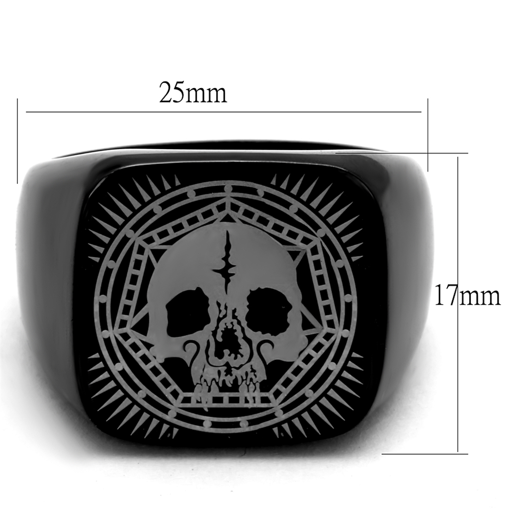 Mens Stainless Steel Black Ion Plated Skull Ring Band Size 8-13 Image 2