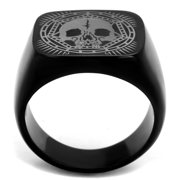 Mens Stainless Steel Black Ion Plated Skull Ring Band Size 8-13 Image 3