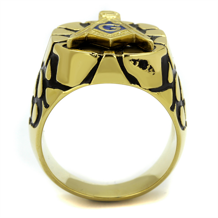 Stainless Steel Gold Plated and Epoxy Masonic Lodge Freemason Ring Mens Size 8-13 Image 3