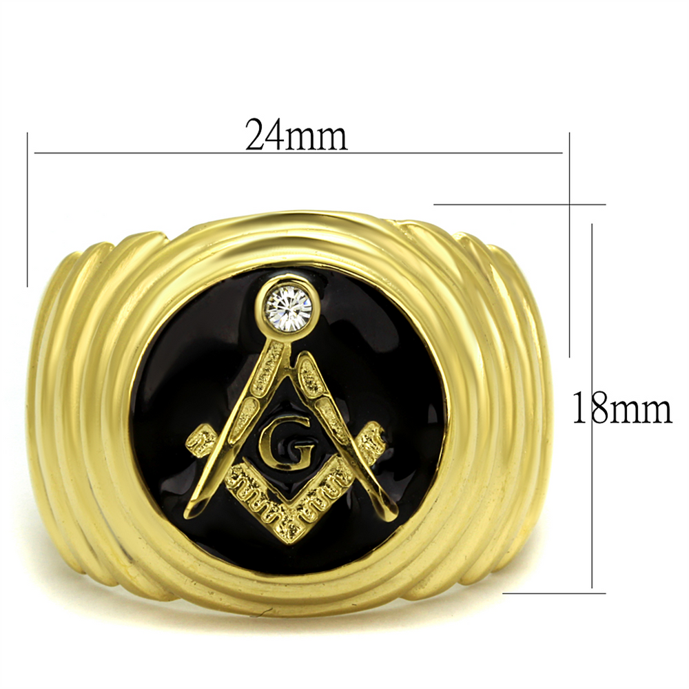 Stainless Steel 14K Gold I.P. Crystal Masonic Lodge Freemason Ring Mens Sz 8-13 Image 2