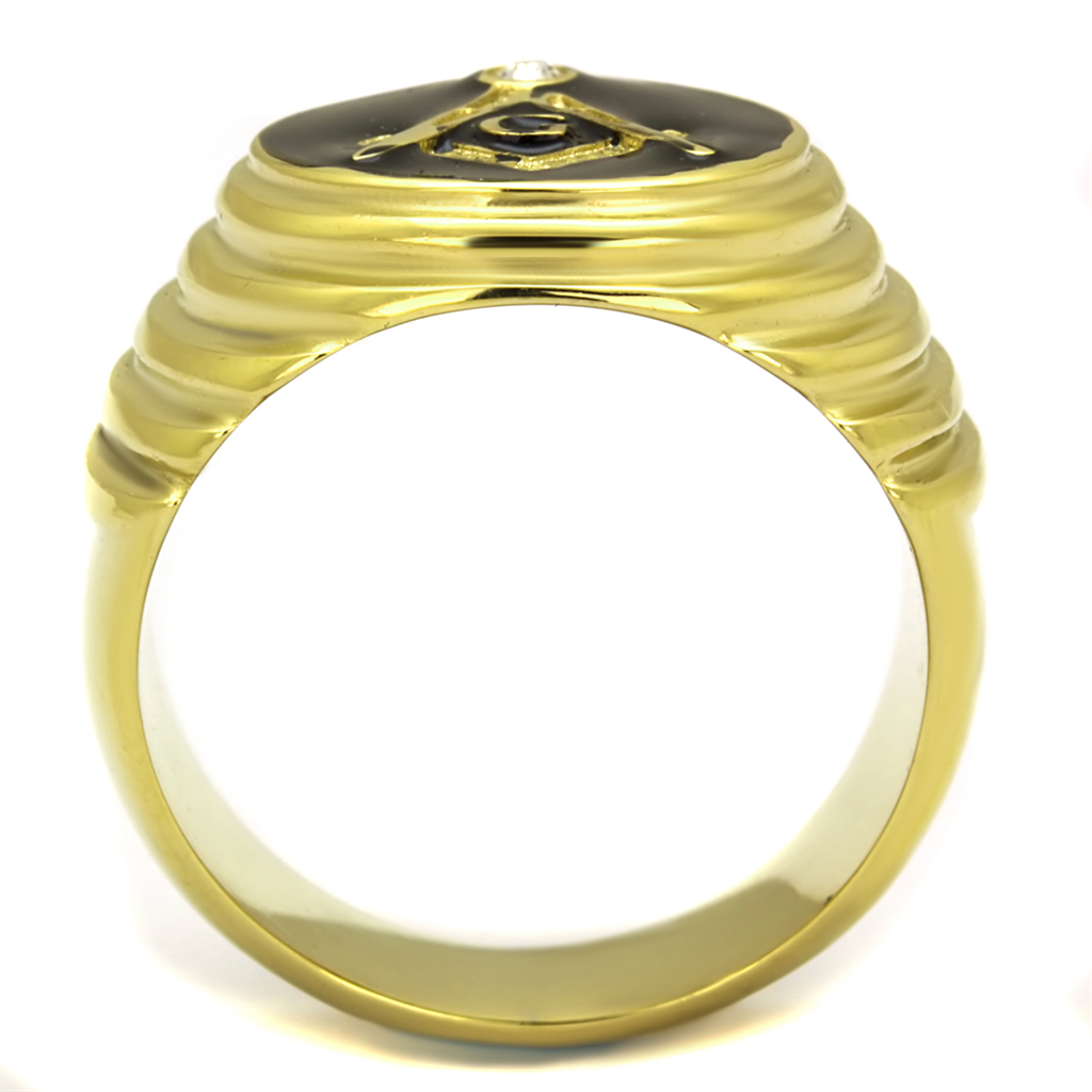 Stainless Steel 14K Gold I.P. Crystal Masonic Lodge Freemason Ring Mens Sz 8-13 Image 3