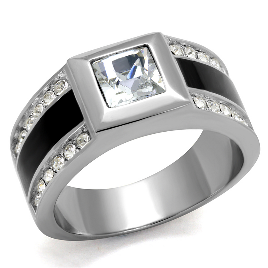 Mens Princess and Round Cut Simulated Diamond Stainless Steel and Epoxy Ring Sz 8-13 Image 1