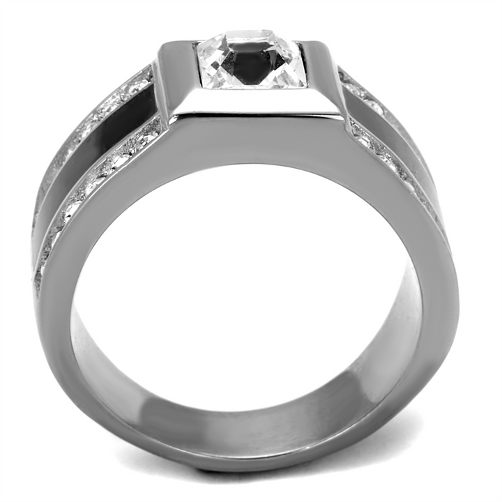Mens Princess and Round Cut Simulated Diamond Stainless Steel and Epoxy Ring Sz 8-13 Image 3