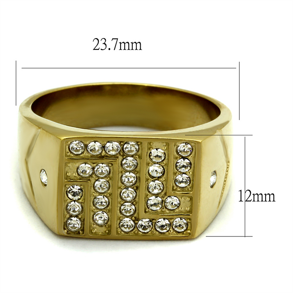 Stainless Steel 14K Gold Ion Plated .46 Ct Simulated Diamond Ring Mens Size 8-13 Image 2