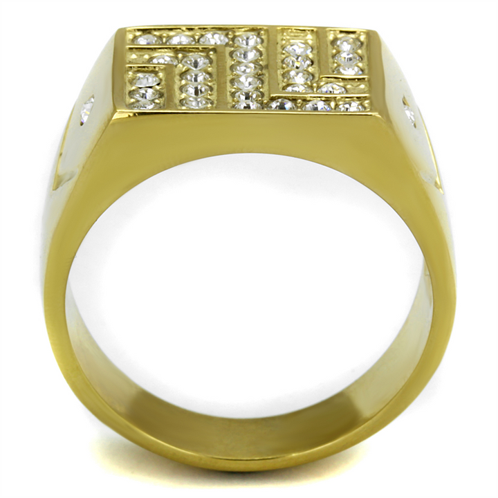 Stainless Steel 14K Gold Ion Plated .46 Ct Simulated Diamond Ring Mens Size 8-13 Image 3