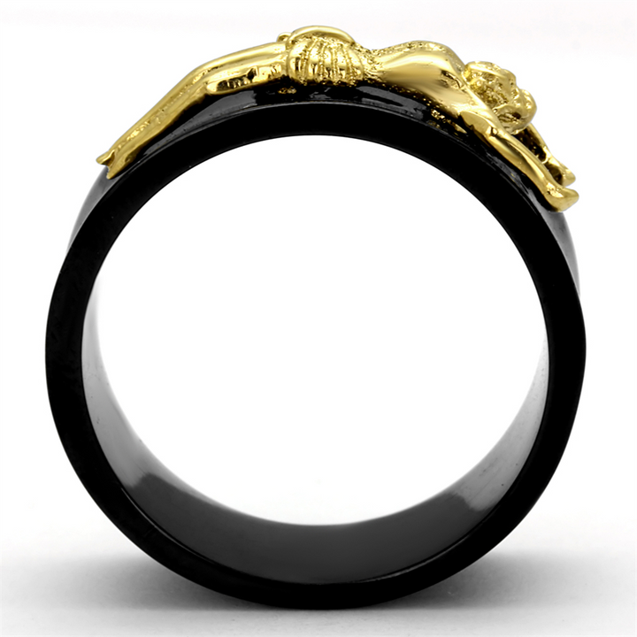Mens Stainless Steel Black and Gold Plated Jesus Christ Ring Religious Band 8-13 Image 3