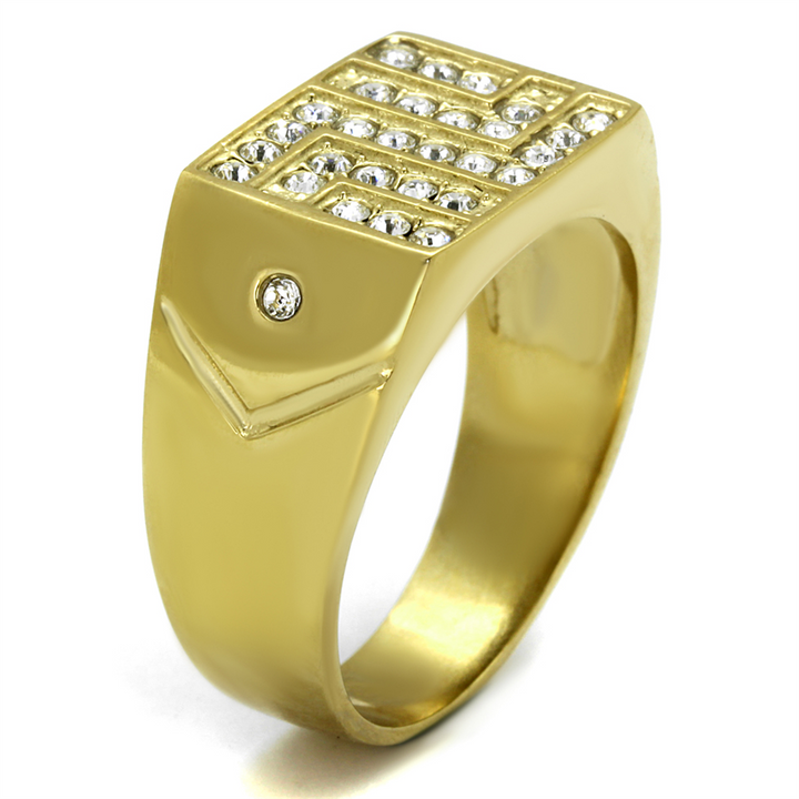 Stainless Steel 14K Gold Ion Plated .46 Ct Simulated Diamond Ring Mens Size 8-13 Image 4
