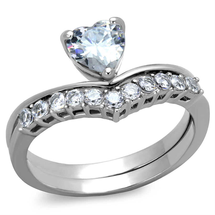 1.07 Ct Heart Shape Zirconia Stainless Steel Wedding Ring Set Womens Size 5-10 Image 1
