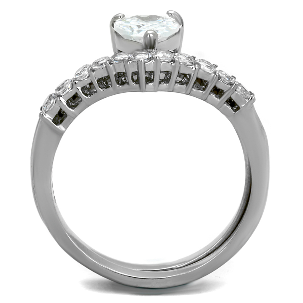 1.07 Ct Heart Shape Zirconia Stainless Steel Wedding Ring Set Womens Size 5-10 Image 3