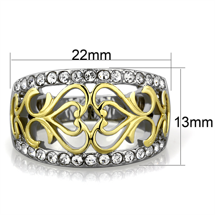 Womens Stainless Steel Two Toned 14K Gold Plated Celtic Crystal Anniversary Ring Image 2