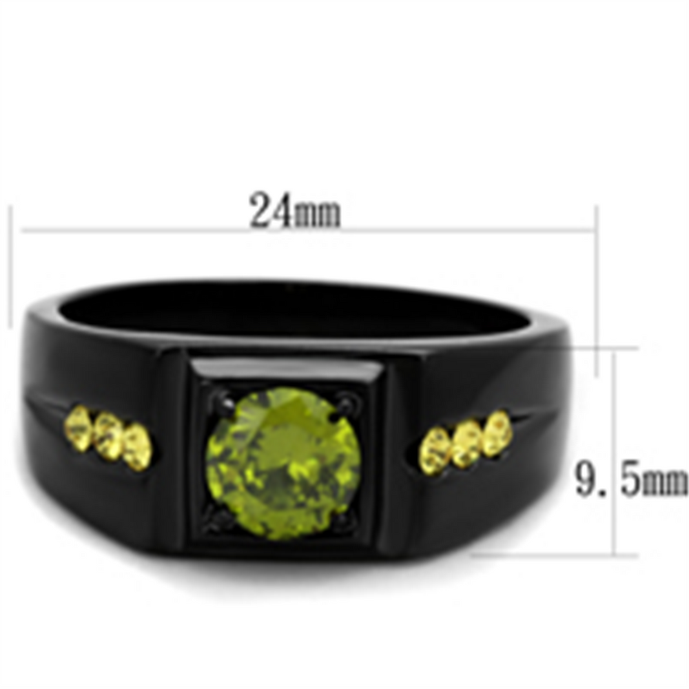 Mens 1 Ct Olivine Green Simulated Diamond Stainless Steel Black Ion Plated Ring Image 2