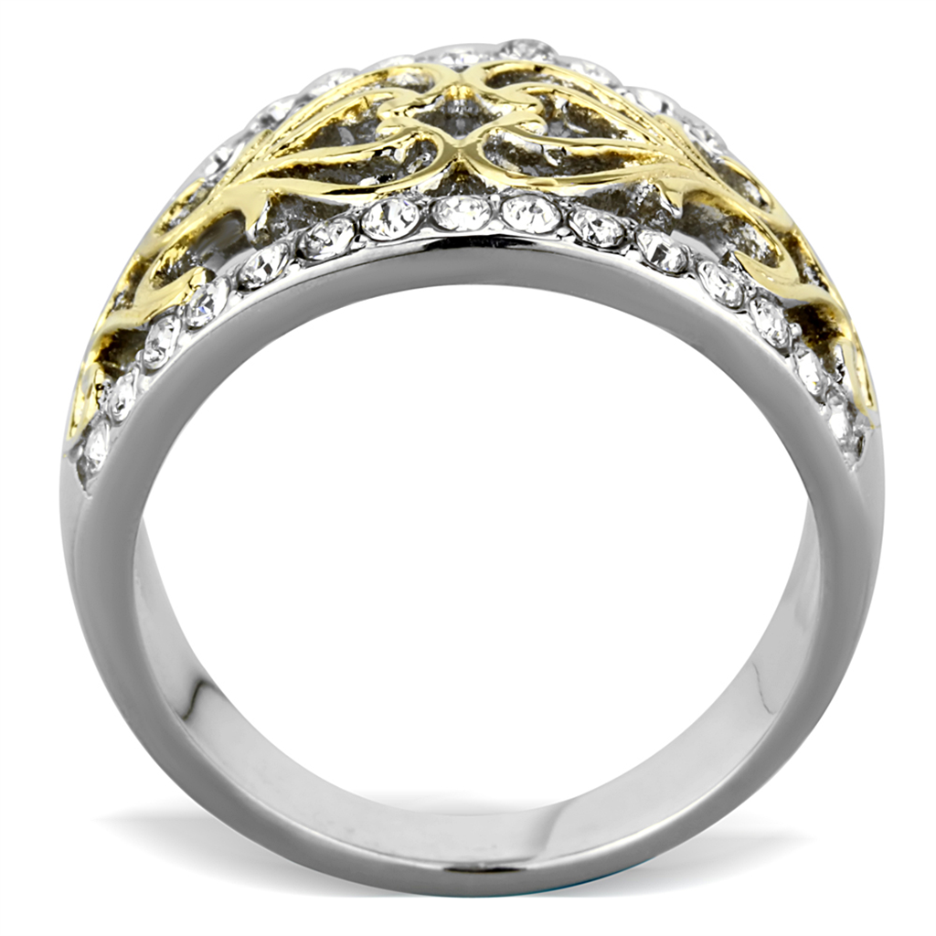 Womens Stainless Steel Two Toned 14K Gold Plated Celtic Crystal Anniversary Ring Image 3