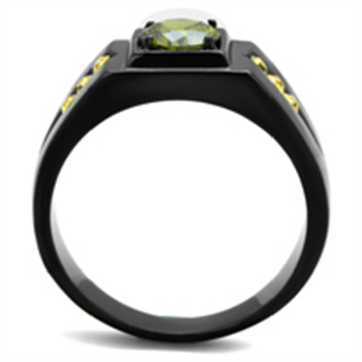 Mens 1 Ct Olivine Green Simulated Diamond Stainless Steel Black Ion Plated Ring Image 3