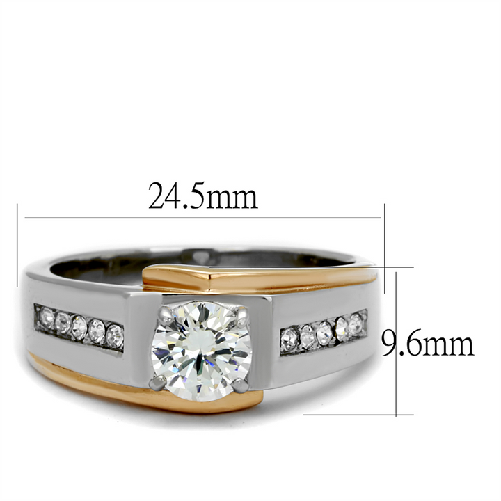 Mens 1.33 Ct Round Cut Simulated Diamond Two Toned Stainless Steel Ring Sz 8-13 Image 2