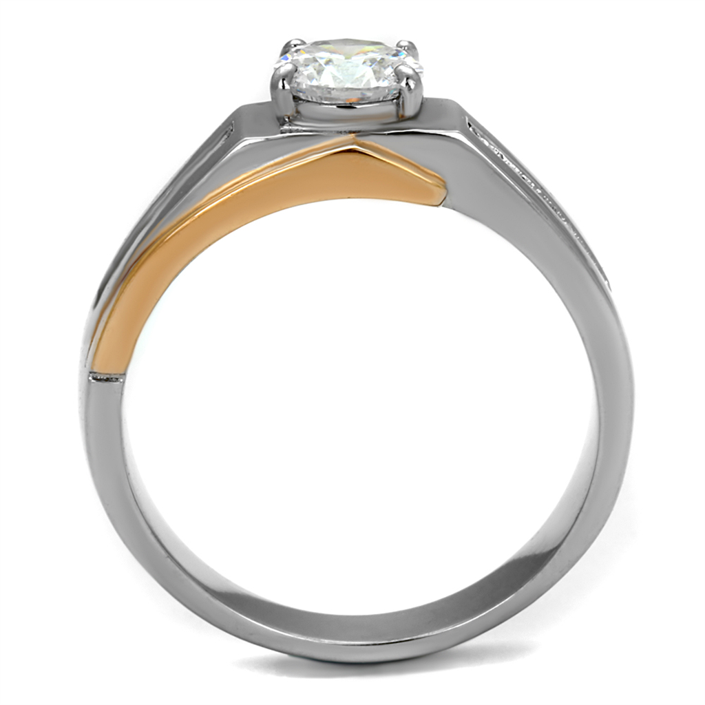 Mens 1.33 Ct Round Cut Simulated Diamond Two Toned Stainless Steel Ring Sz 8-13 Image 3