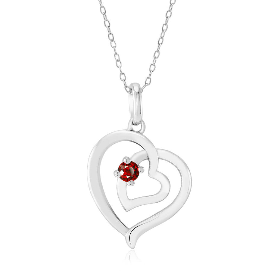 Sterling Silver January/Garnet CZ Heart Birthstone Necklace Image 1