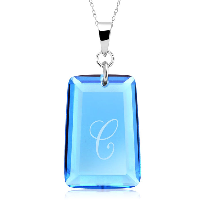 Sterling Silver March/Aqua CZ Laser Engraved Initial A Birthstone Necklace Image 1