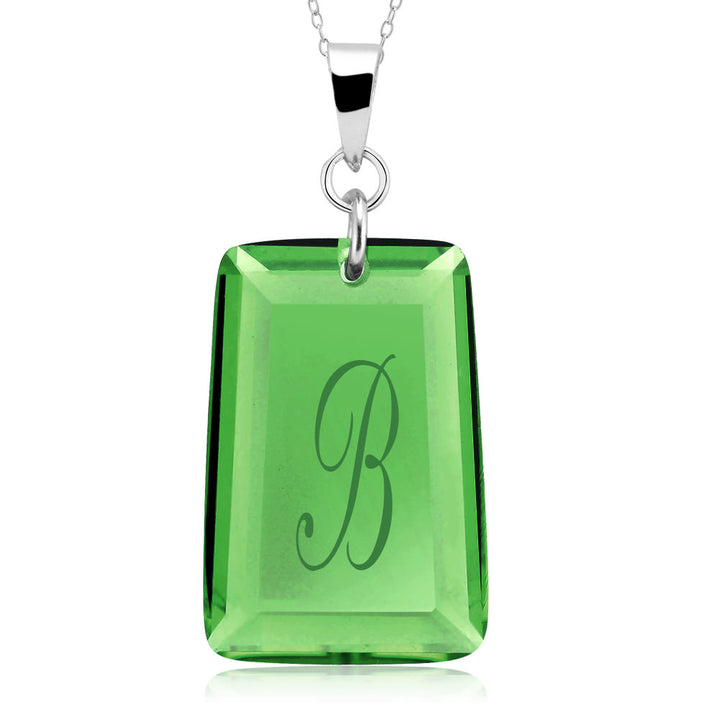 Sterling Silver May/Emerald CZ Laser Engraved Initial A Birthstone Necklace Image 2