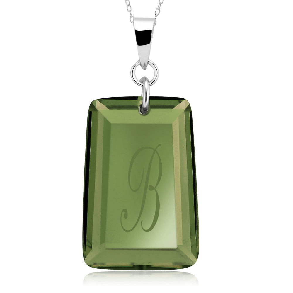 Sterling Silver August/Peridot CZ Laser Engraved Initial A Birthstone Necklace Image 2