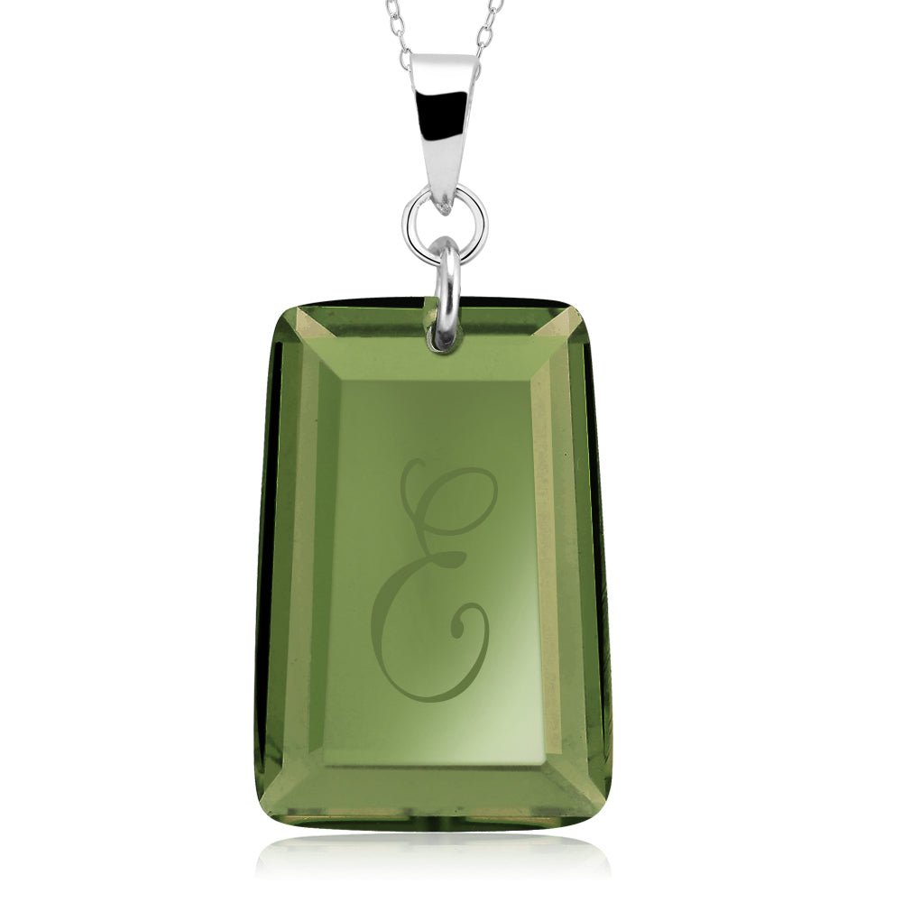 Sterling Silver August/Peridot CZ Laser Engraved Initial A Birthstone Necklace Image 1