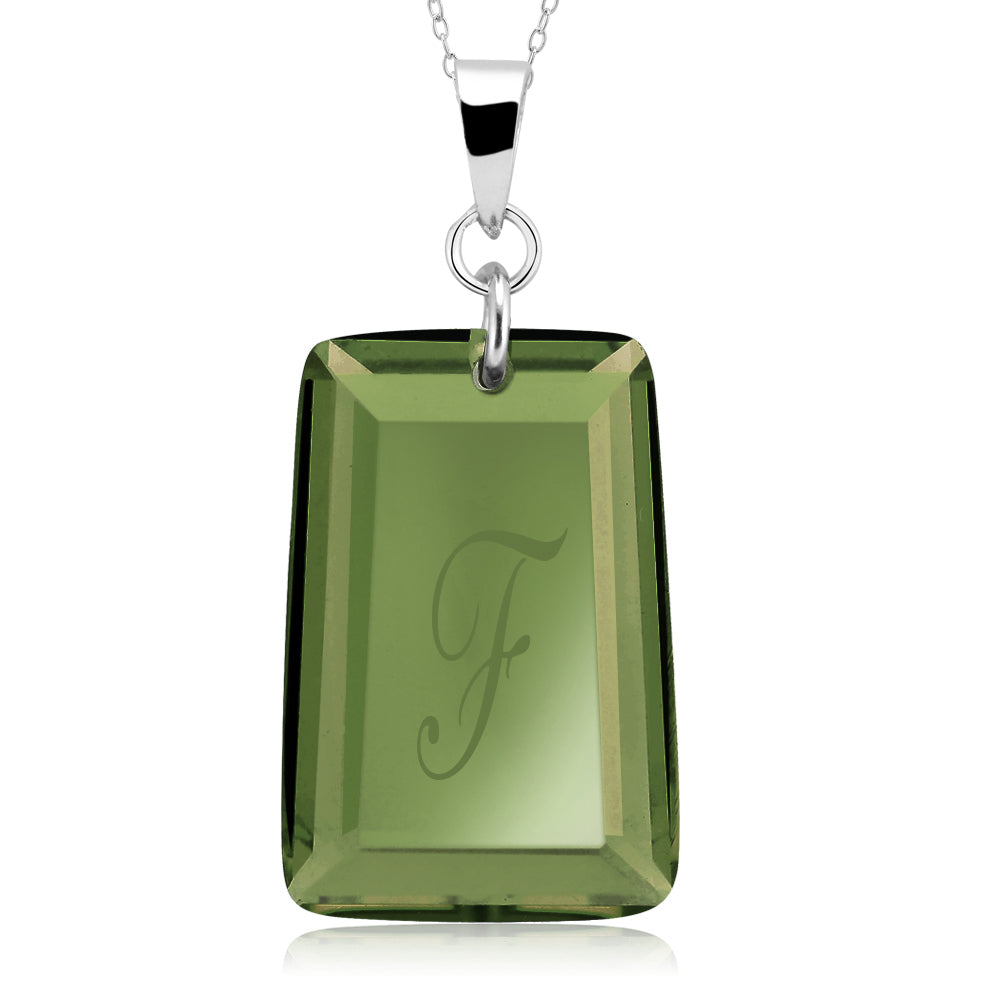 Sterling Silver August/Peridot CZ Laser Engraved Initial A Birthstone Necklace Image 1