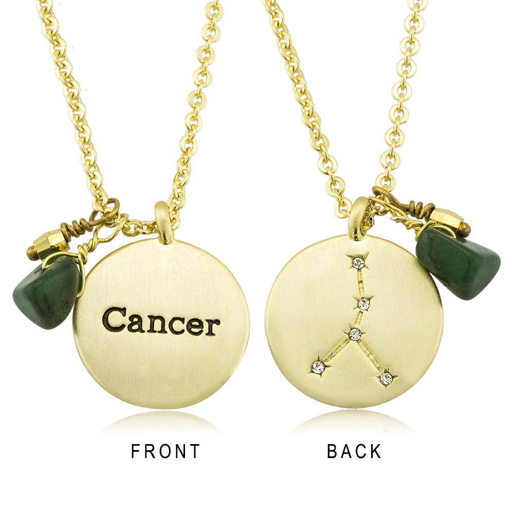 Gold Plated Cancer Constellation with July/Ruby Quartz Birthstone Necklace Image 1