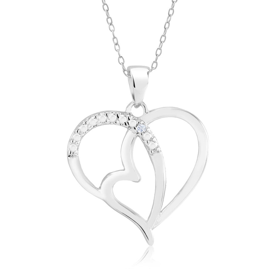 Rhodium Plated Diamond Accent Double Open Heart Necklace Image 1