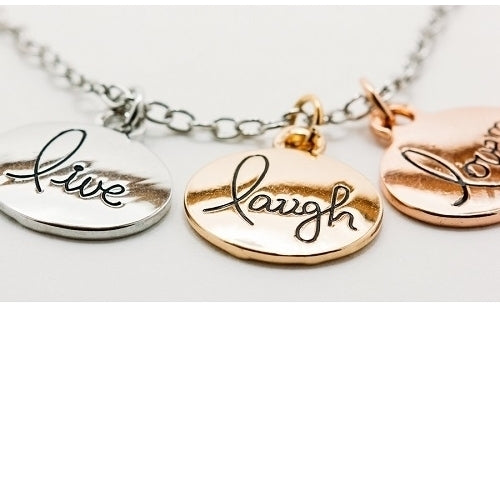 Engraved Tri Color "Live Laugh Love" Necklace Image 2