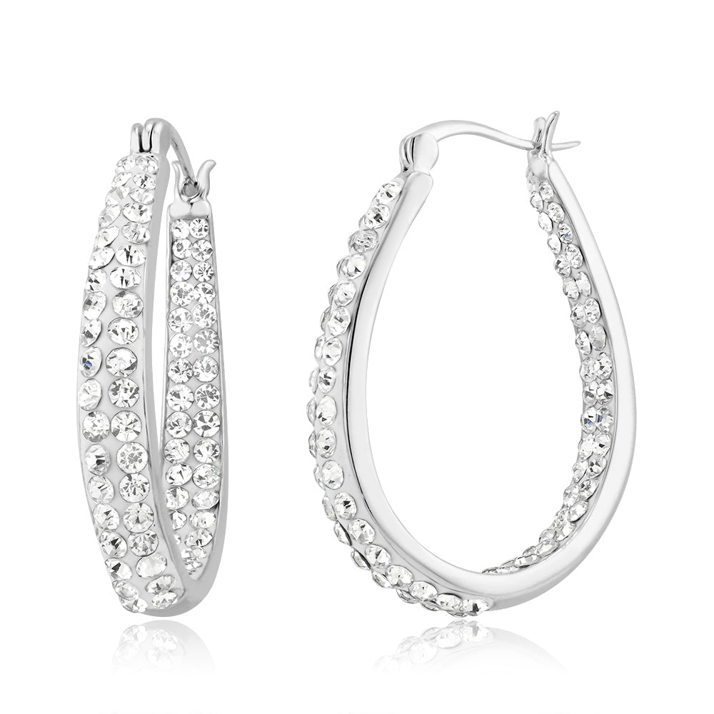 Sterling Silver Finish In And Out Clear Crystal hoops With a Stud Earrings Image 2
