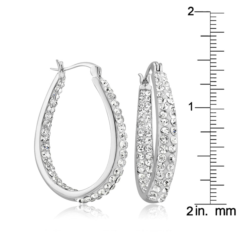 Sterling Silver Finish In And Out Clear Crystal hoops With a Stud Earrings Image 3